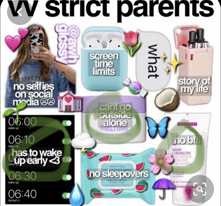 there are many different items in this advertisement with the words vw strict parents on them