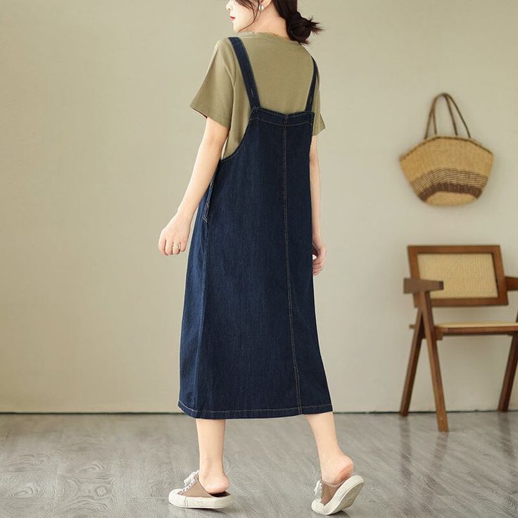 Details: Item Type: Dress Main Material: Denim Season: Summer Style: Leisure, Daily Pattern Type: Solid Waist Type: Loose Fit Type: Loose fit/ Pullover Size: M Length: 115.00 cm/ 45.28 " Waist: 95.00 cm/ 37.40 " Hip: 106.00 cm/ 41.73 " Hem: 130.00 cm/ 51.18 " Size: L Length: 116.00 cm/ 45.67 " Waist: 99.00 cm/ 38.98 " Hip: 110.00 cm/ 43.31 " Hem: 134.00 cm/ 52.76 " Size: XL Length: 117.00 cm/ 46.06 " Waist: 103.00 cm/ 40.55 " Hip: 114.00 cm/ 44.88 " Hem: 138.00 cm/ 54.33 " Size: 2XL Length: 118.00 cm/ 46.46 " Waist: 107.00 cm/ 42.13 " Hip: 118.00 cm/ 46.46 " Hem: 142.00 cm/ 55.91 " Navy Blue Color, Casual Elegance, Strap Dress, Comfortable Outfits, Summer Casual, Denim Dress, Summer Women, Round Neckline, Clothing Items