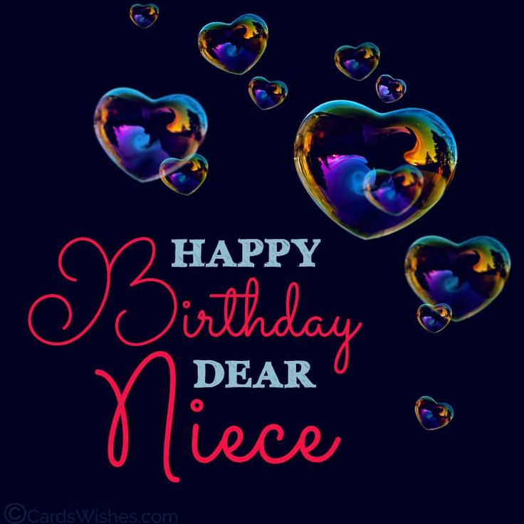 happy birthday dear nice card with soap bubbles in the shape of hearts on a black background