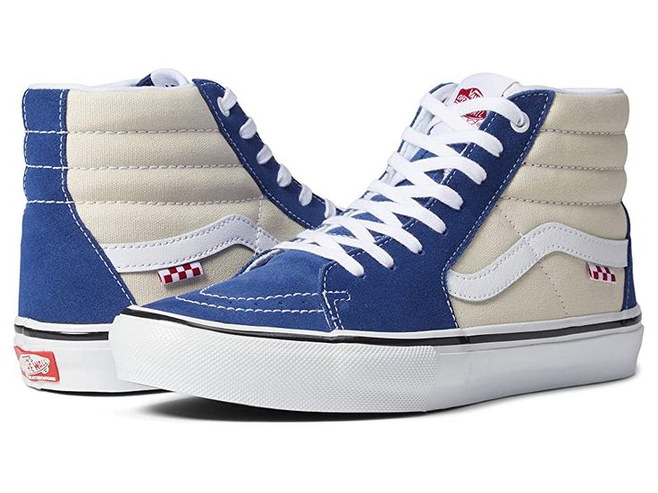 Vans Skate SK8-Hi(r) - Men's Shoes : Navy Peony/Whitecap : Step that shoe game up a notch and skateboard with confidence in the Vans Skate SK8-Hi. These Vans are subtle but make a cool statement as they pair well with just about anything in the wardrobe. Grab that board and make incredible moves in style as these shoes also provide great support for the feet, allowing maximum performance. Cushioning and impact protection helps lessen leg fatigue for longer skate sessions. New molded heel counter Vans High-top Sneakers For Skateboarding With Contrast Sole, Vans High-top Sneakers With Contrast Sole For Skateboarding, Skateboarding High-top Sneakers With Cushioned Footbed, Sporty High-top Skateboarding Sneakers With Cushioned Footbed, Blue Urban High-top Sneakers For Skateboarding, Sporty High-top Sneakers For Skateboarding With Cushioned Footbed, Vans High-top Sneakers With White Sole For Skateboarding, Trendy High-top Skate Shoes For Skateboarding, Trendy High-top Skate Shoes