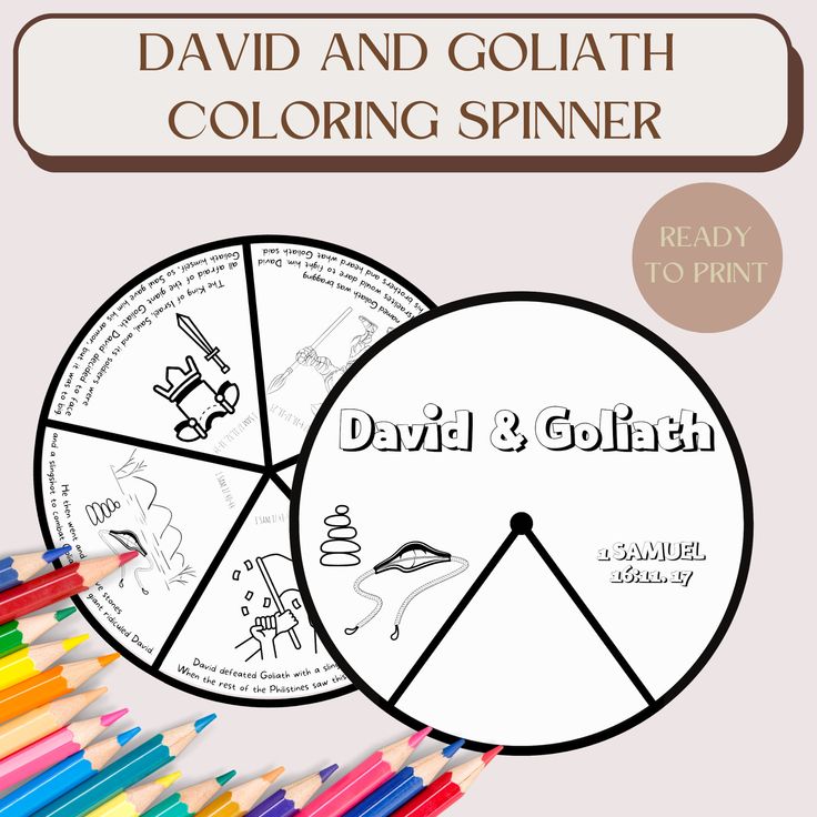 the david and goliah coloring spinner with colored pencils