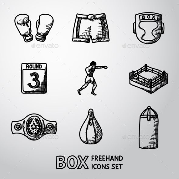 hand drawn boxing icons set - miscellaneous symbols