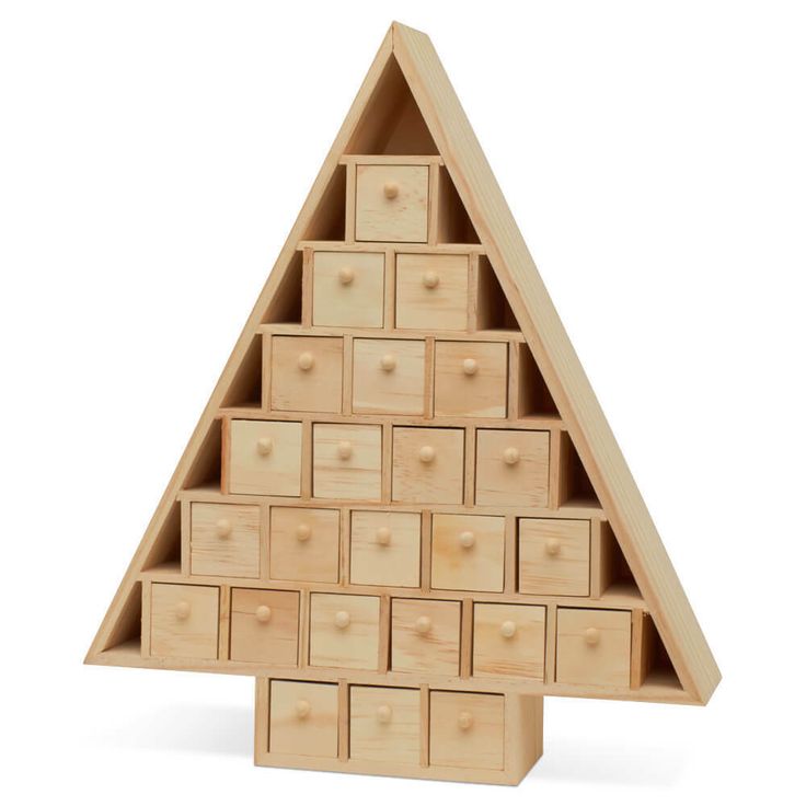 a wooden toy with drawers in the shape of a christmas tree