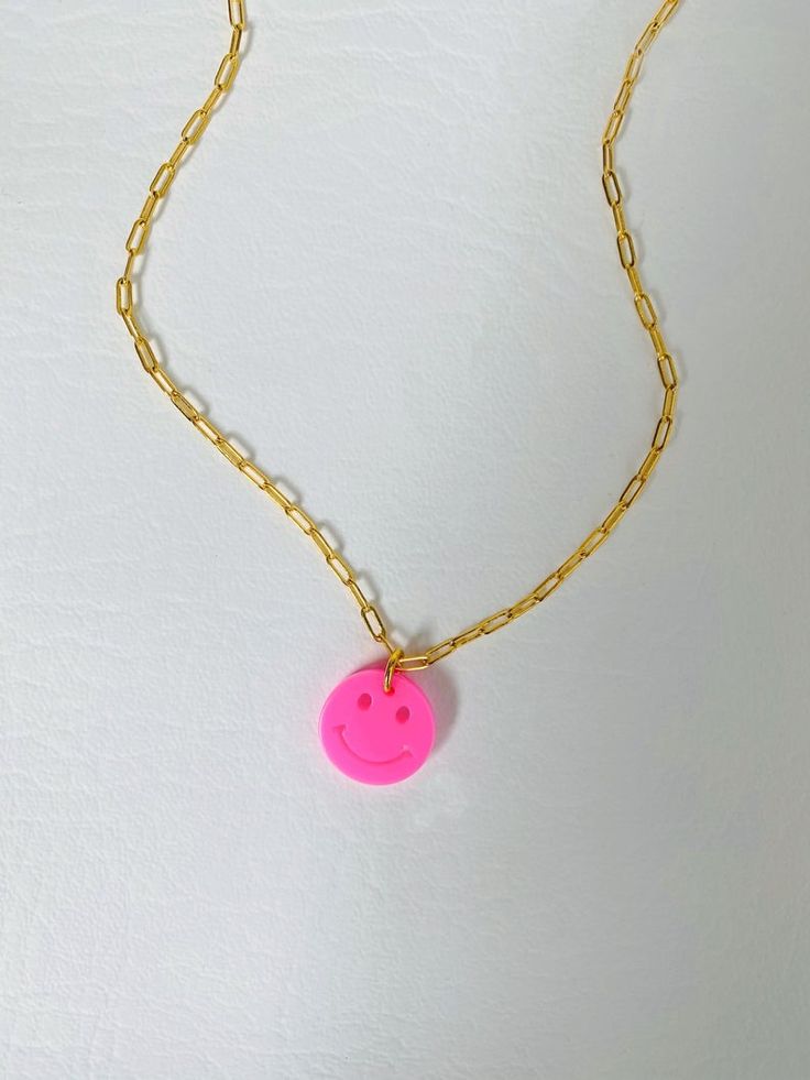 Neon Smiley Face Chain Necklace | Etsy Everyday Pink Charm Necklaces, Pink Smiley Face Jewelry For Everyday, Trendy Pink Necklaces For Everyday, Playful Pink Necklace For Everyday, Trendy Pink Necklace For Everyday, Trendy Pink Smiley Face Jewelry, Neon Smiley Face, Face Chain, Moon Choker Necklace