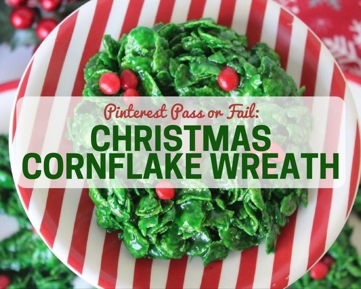 christmas cornflake wreath on a red and white plate