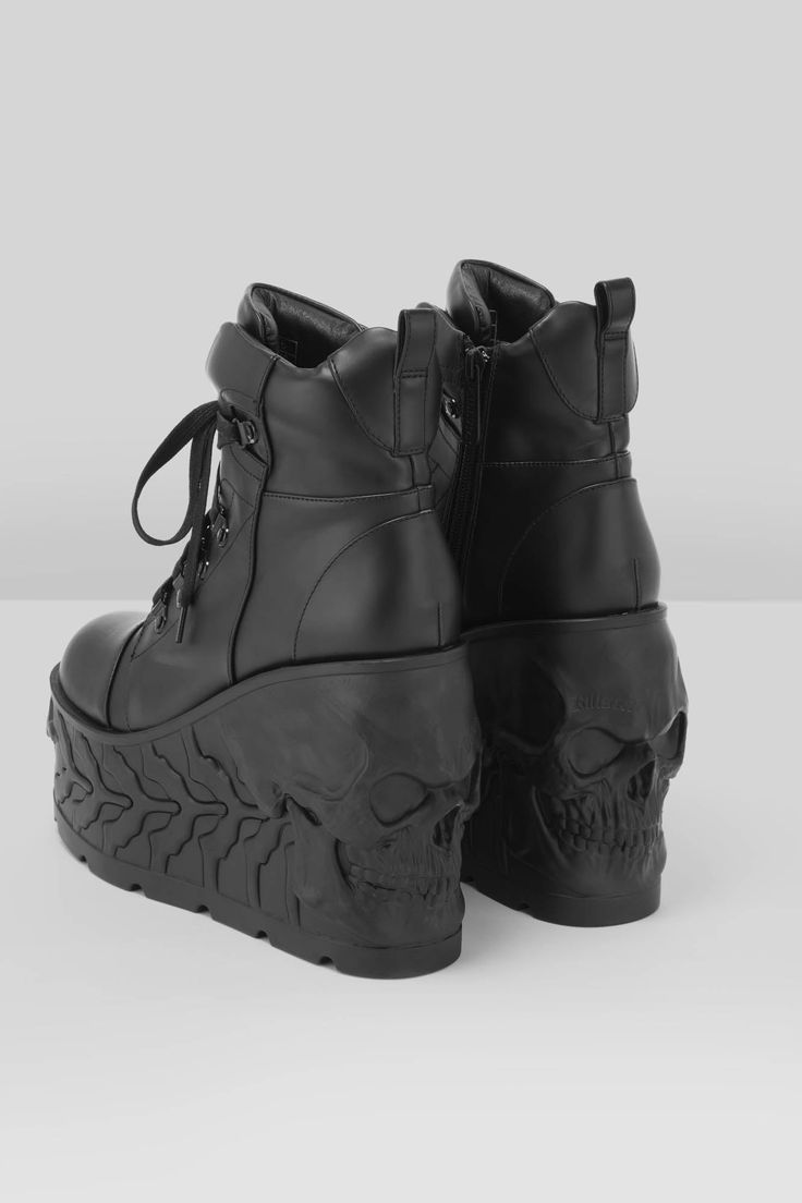 DOOM.- Statement platform boots.- Custom molded soles featuring details soles. - Lace up closure.- Inner zip.- Platform height 7cm/2.7".- Heel height - 14cm/5.5".- Wipe clean only.With KILLSTAR branding, Upper: 100% PU Outsole: 100% Rubber. Imported. Shoe Boot Sandals, Bike Life, Platform Boots, Boot Sandals, Cute Casual Outfits, Cleaning Wipes, Heel Height, Shoe Boots, Cute Outfits