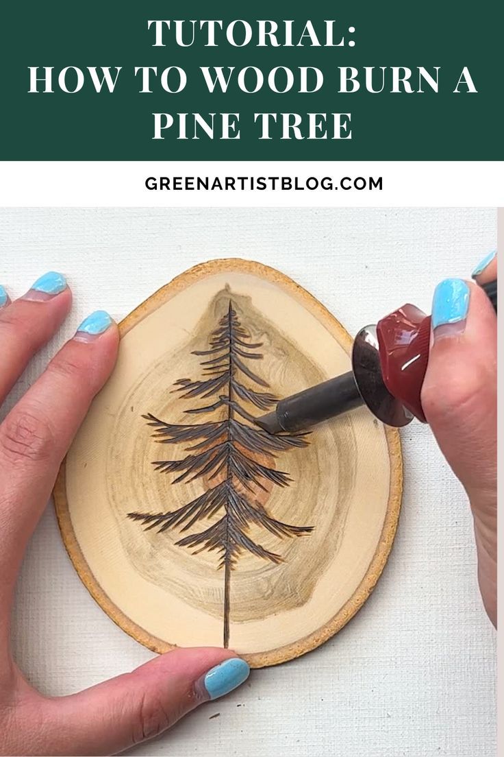 Tutorial: Wood Burning A Pine Tree Illustration Pine Tree Tutorial, Tree Wood Burning, Beginner Wood Burning Projects, Pine Tree Illustration, Pyrography Tutorial, Rustic Wood Coasters, Wood Burned Gifts, Beginner Wood Burning, Wood Burning Tips