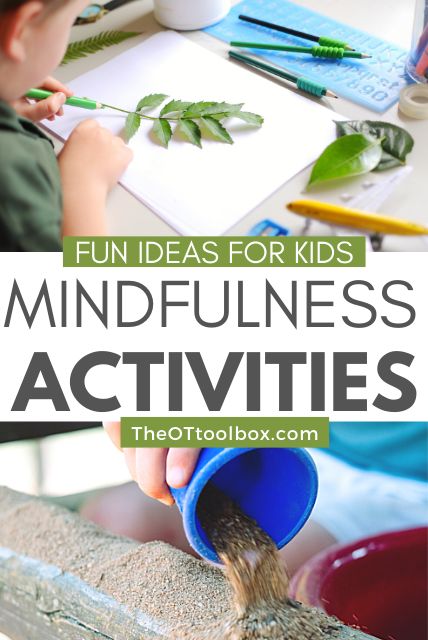 a young boy is painting leaves on a piece of wood with the words fun ideas for kids mindfulness activities