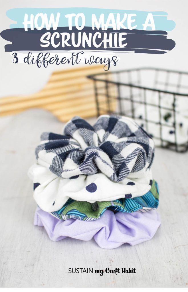 how to make a scrunchie 3 different ways with the text overlay