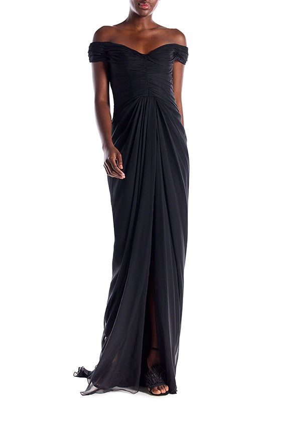 Sweetheart Neckline Off The Shoulder, Draped Bodice, Floor Length Gown, Ruched Bodice, Evening Formal, Chiffon Gown, Monique Lhuillier, Fall 2022, Evening Gowns Formal