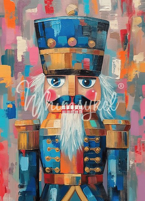 a painting of a nutcracker in blue and orange