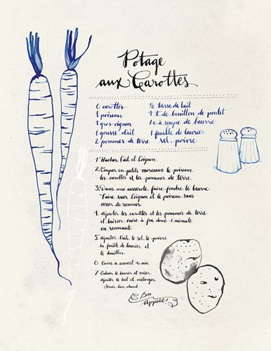 a drawing of carrots and potatoes on a piece of paper with words written below