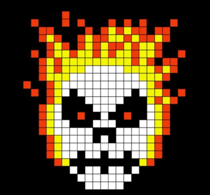 a pixellated skull with flames on it's face