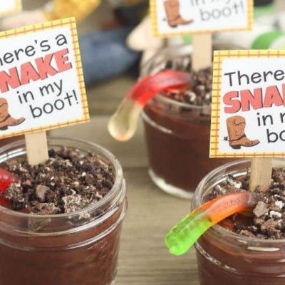 there's a snake in my boot desserts on the table for kids to eat