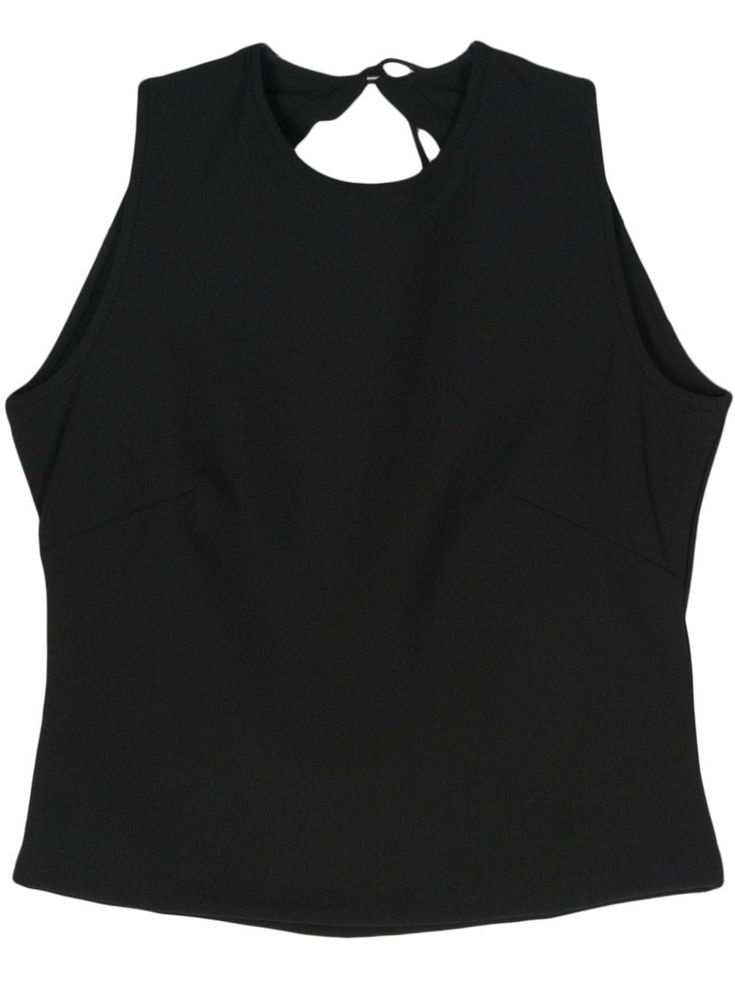 black virgin wool blend round neck sleeveless open back straight hem adjustable strap to the rear Beach Fits, Open Back Top, Square Neck Top, High Neck Tank, Round Neck Tops, Sleeveless Crop Top, Van Cleef Arpels, Knitted Tank Top, Cami Tanks