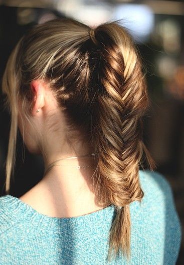 A ponytail and a fishtail? It's like the Frankenstein of fantastic hairstyles, otherwise known as the "ponyfish." Just make your typical high pony, and fishtail into greatness. Fishtail Ponytail, Cute Braided Hairstyles, Braided Ponytail Hairstyles, Fishtail Braid, Pinterest Hair, Braids For Long Hair, Braided Ponytail, Fish Tail Braid, Hair Dos