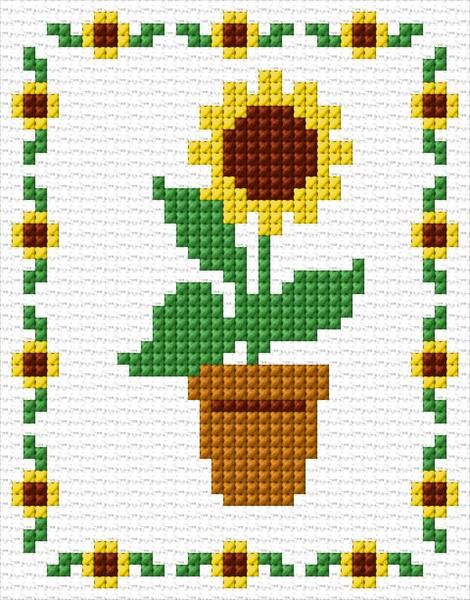 a cross stitch pattern with a sunflower in a pot