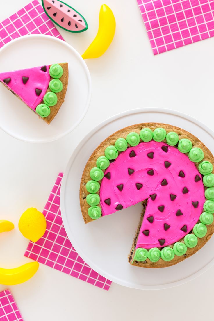 there is a piece of cake that looks like a watermelon slice on the plate