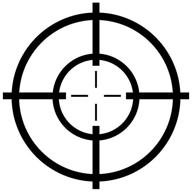 a black and white image of a crosshaired target