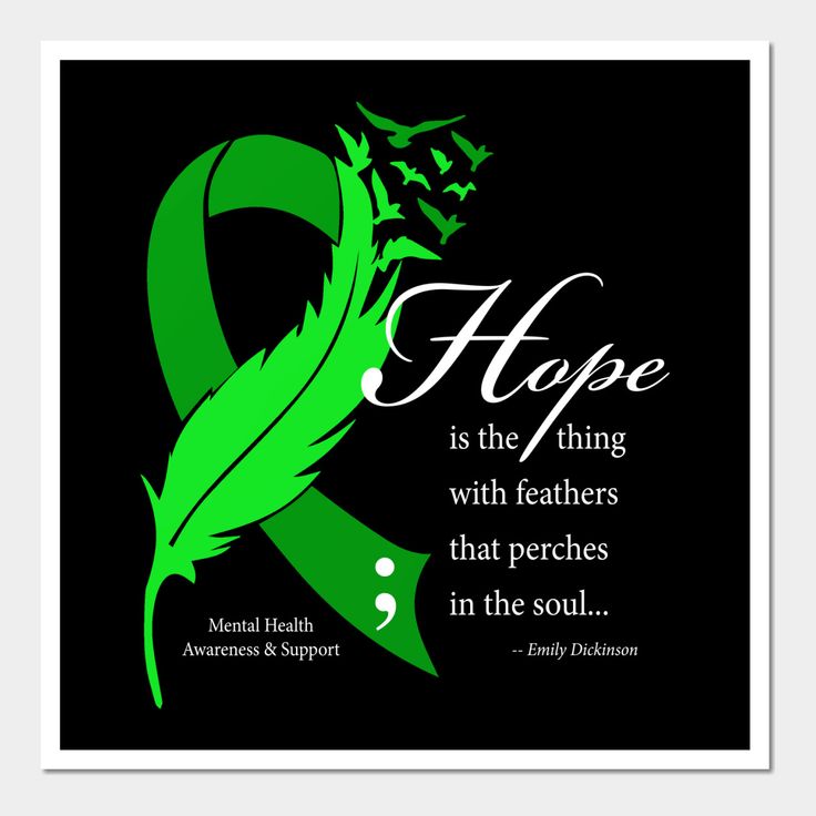 a green ribbon with the words hope is the thing with feathers that perches in the soul