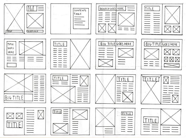 a bunch of different types of web pages with lines and squares on them, all in black and white