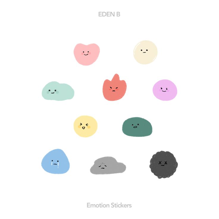 the cover art for eden b's album emotion stickers, which features six different