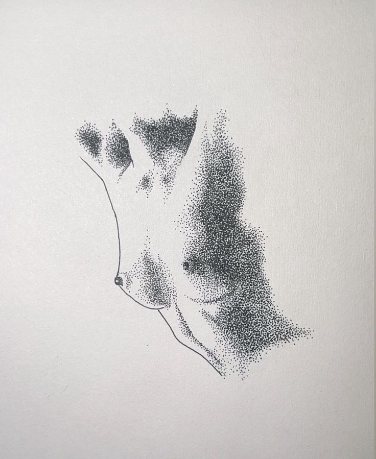 a black and white drawing of a cat's head with small dots on it