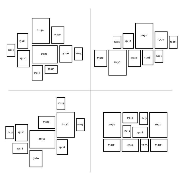 four different layouts for the same page in a book, each with three different sections