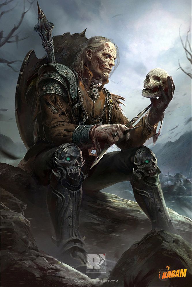 a man sitting on top of a rock next to a skull in the middle of his hand