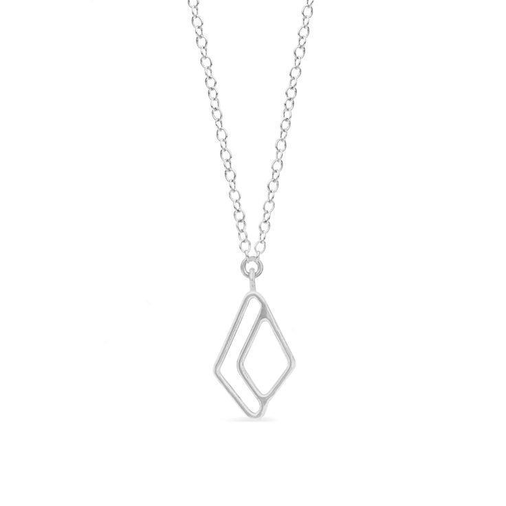 Open diamond pendant necklace in sterling silver Sterling Silver Square Pendant Necklace, Modern Sterling Silver Necklace With Diamond Cut, Sterling Silver Square Pendant Necklace With Diamond Cut, Modern Diamond Necklace With Adjustable Chain, Sterling Silver Diamond Cut Square Pendant Necklace, Sterling Silver Necklace With Rectangular Diamond Cut Pendant, Modern Pendant Charm Necklace With Adjustable Chain, Minimalist Everyday Diamond-shaped Jewelry, Everyday Minimalist Diamond-shaped Jewelry