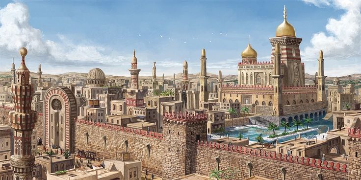 an artist's rendering of a medieval city