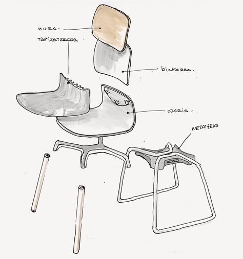 a drawing of an office chair and foot rest with parts labeled in english on it