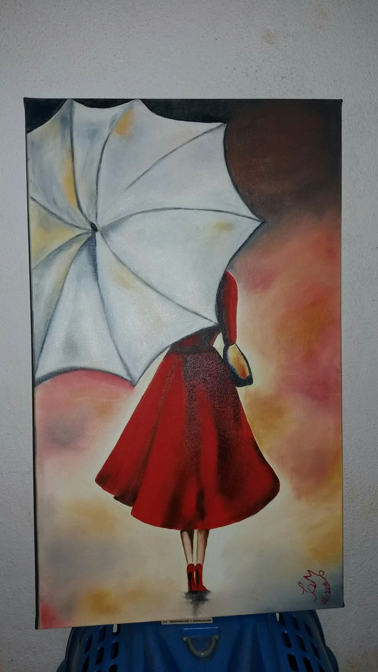 a painting of a woman with an umbrella