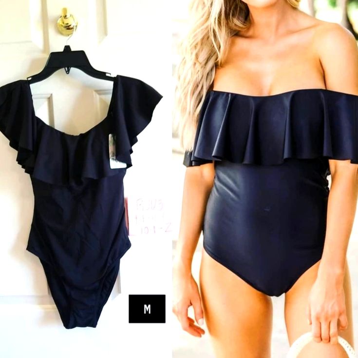 Featuring A Timeless Black Color, This Beautiful Look Is Made For Days By The Beach! The Bodice Features A Trendy Off The Shoulder Cut Paired With Ruffled Details That Look So Adorable! ", M - 30-32", L - 31-33" Bust: Approximate Bust Sizes: Extra Small & Small - Fits A Cup Sizes, Medium - Fits A/B Cup Sizes, Large - Fits B/C Cup Sizes Bust: Length Along Bottom Edge Of Bust From Side To Side, Without Stretch: Xs - 24", S - 26", M - 28", L - 30" Bust: Xs - 34", S - 36", M - 38", Black One-piece For Beach Party Season, Black One Piece For Beach Party, Black Lined Swimwear For Summer, Black Summer Bodysuit For The Beach, Black One Pieces For Pool In Spring, Black Bodysuit For Summer Beach Party, Black Fitted One-piece For Vacation, Fitted Black One-piece For Vacation, Black One Piece For Poolside Spring