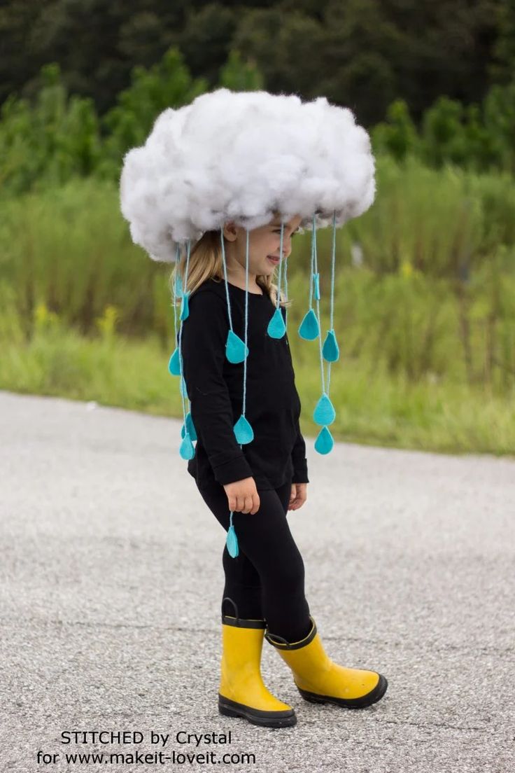 Make a Quick & Easy RAIN CLOUD COSTUME...for all ages! | Make It & Love It Rain Cloud Costume, Diy Halloween Dress, Easy Homemade Halloween Costumes, Halloween Dress Up Ideas, Cloud Costume, Diy Costumes Kids Boys, Halloween Costume Couple, Diy Fantasia, Creative Halloween Costumes Diy