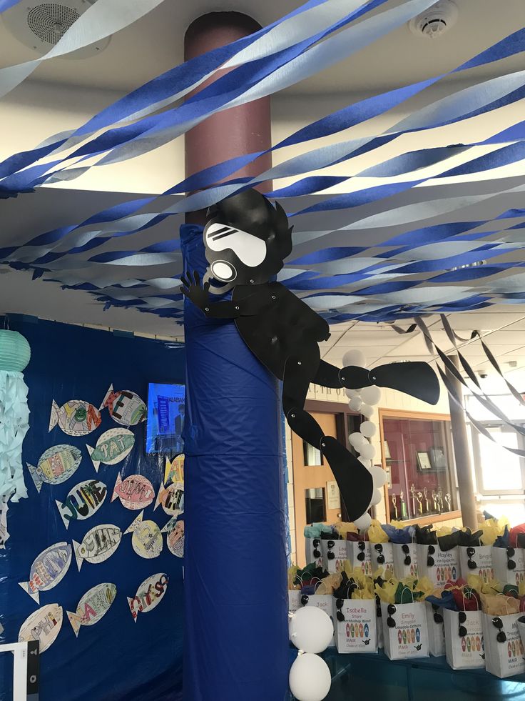 an inflatable scuba theme is displayed at the school's indoor art show