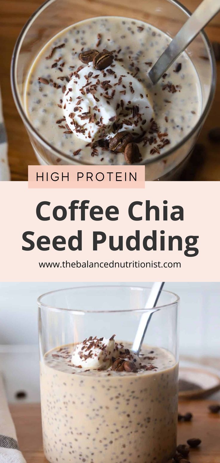 coffee chia seed pudding in a glass bowl