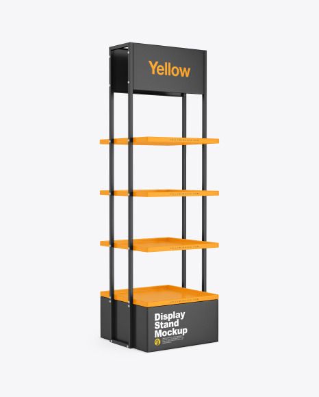 an orange and black shelf with yellow shelves on it, against a white background for display purposes