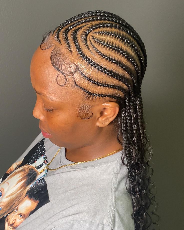 Straight Back Cornrows With Curls, Straight Back With Curls, Boho Straight Backs, Freestyle Straight Back Braids, Small Straight Backs, Straight Up Hairstyles, Straight Backs, Straight Back Braids, Wave Curls