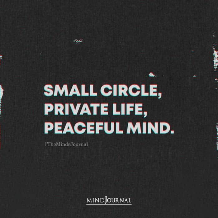 small circle, private life, peaceful mind - the mahamatnaji quote on black background