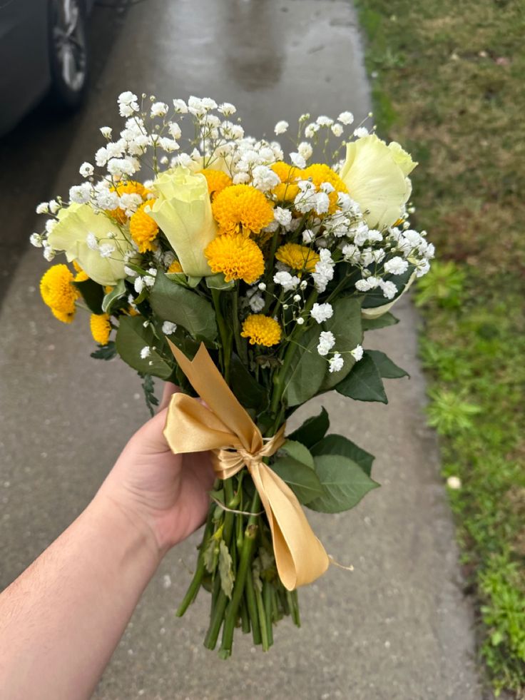 Yellow rose bouquet Yellow Bouquets Wedding, White And Yellow Flower Bouquet, Yellow Bouquet Wedding, Yellow Wedding Bouquets, Buttercup Bouquet, Yellow White Bouquet, White And Yellow Bouquet, Hand Picked Flowers, Bouquet Of Flowers Yellow