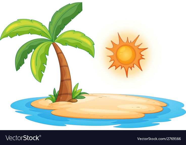 an island with a palm tree and the sun