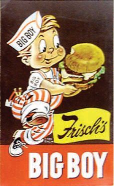 an old advertisement for big boy burgers with a cartoon character holding a hamburger in his hand