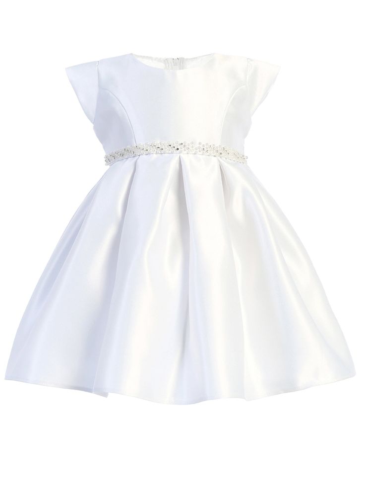 SKB896_white_2.jpg?0 Elegant First Communion Dress With Short Sleeves For Pageants, Elegant First Communion Dress For Summer, Elegant Summer First Communion Dress For Party, Elegant Summer First Communion Party Dress, Elegant Short Sleeve First Communion Dress, Elegant Satin Pageant Dress, Elegant Short Sleeve First Communion Summer Dress, Elegant Baptism Dress With Satin Bow For Pageant, Elegant Baptism Dress With Satin Bow