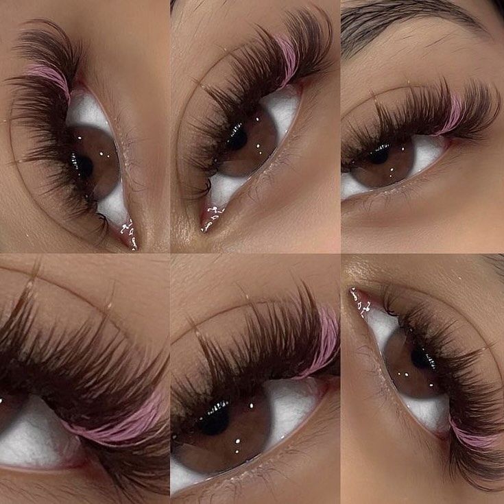 25 Mm Lashes, Lash Extensions Ideas With Color, Strip Lashes Aesthetic, Eyelashes With Pink, Lash Set With Color, Pink And Black Lashes, Lash Sets With Color, Fall Lashes, Eyelashes With Color