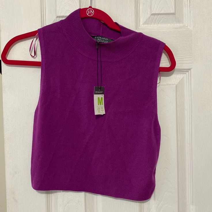 New With Tag Fitted Casual Purple Vest, Casual Fitted Purple Vest, Purple Sleeveless Vest For Fall, Casual Purple Tank Vest, Primark Tops, Sleeveless Knit, Knit Crop Top, Knit Crop, Color Purple