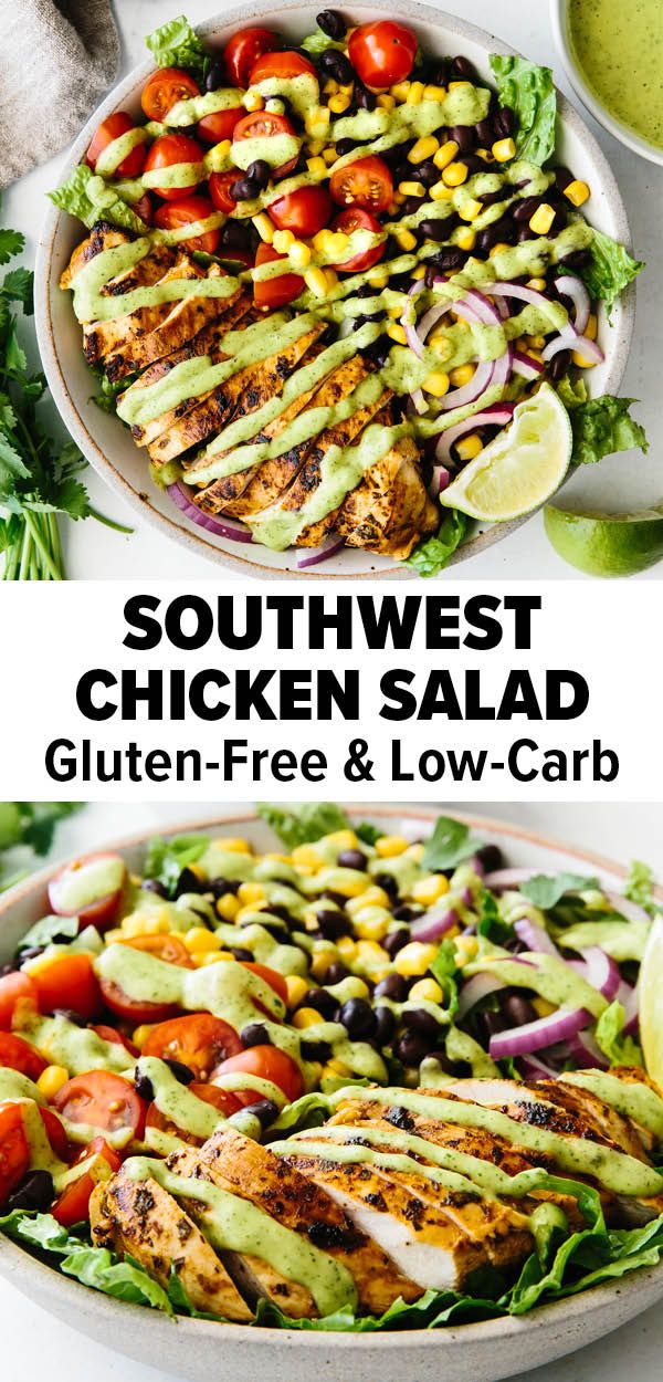 southwest chicken salad with avocado ranch dressing and grilled corn on the side