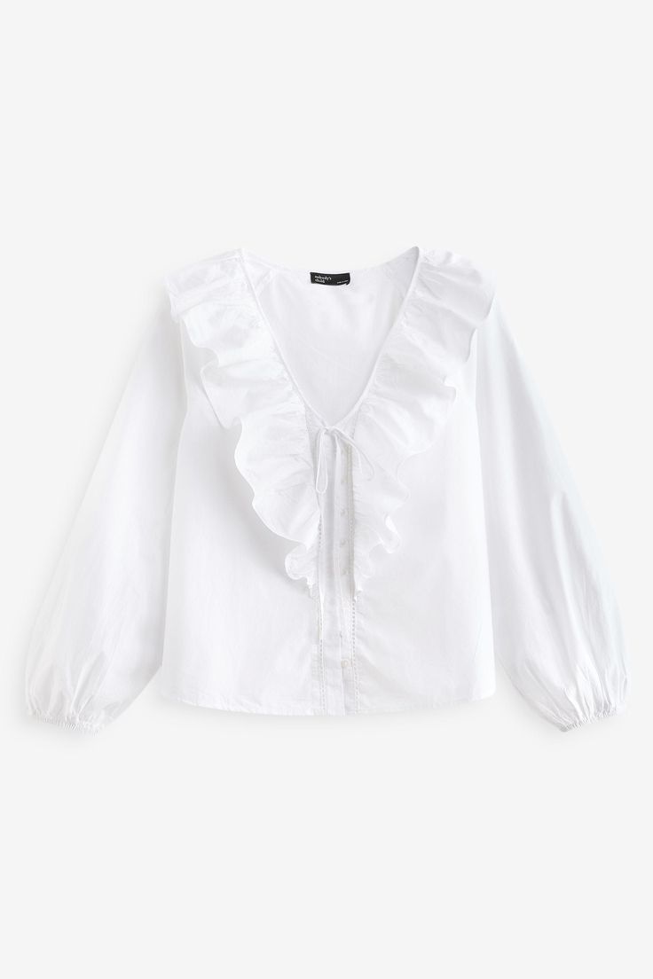 White Button Up Shirt Women, White Blouse Long Sleeve, Fairy Academia, Frilly Shirt, White Ruffle Shirt, Ruffle Collar Shirt, Frill Shirt, White Lace Shirt, Frill Collar