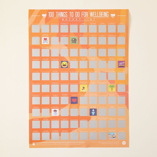 an orange and white poster with many things to do for well being written on it