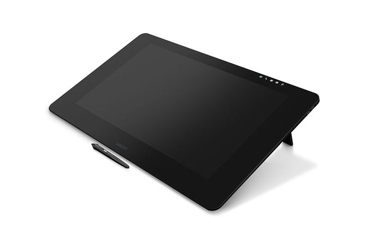 an electronic device with a pen on top of the tablet screen and its holder is open